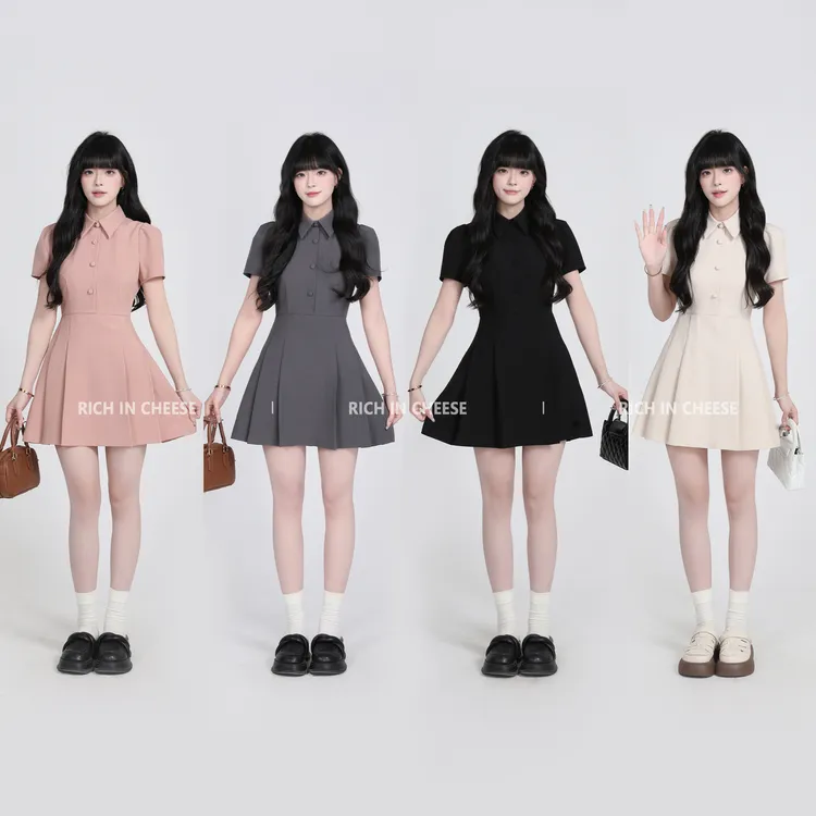 RICHINCHEESE 夏日花信【系列合集】 韩系设计感高定百褶衬衫连衣裙