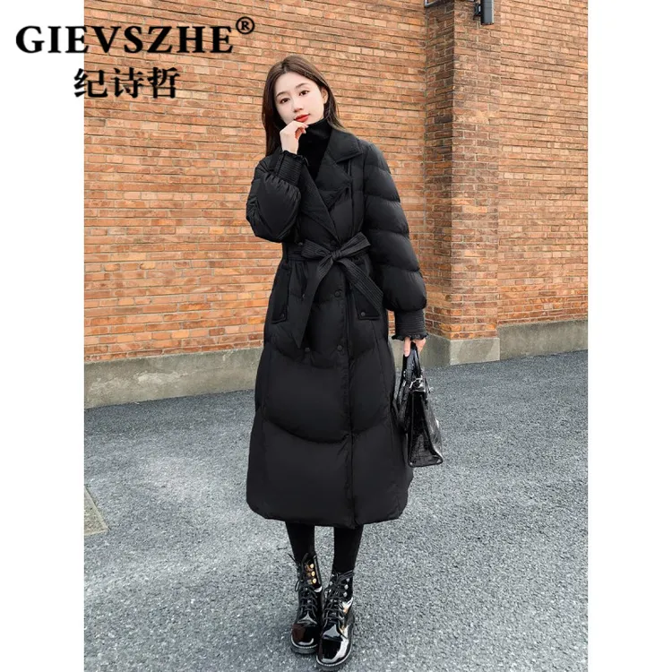 纪诗哲羽绒服女款爆款2025新款正品冬季修身收腰长款大气保暖外套