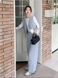 【T1842】西装马甲阔腿裤套装女秋季2025新款超火高级感三件套