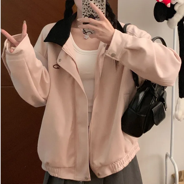 麂皮绒棒球服女2025新款春秋季韩系穿搭小个子宽松学生夹克外套潮