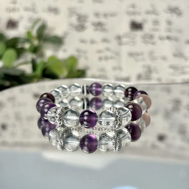 爆款紫水晶白水晶双搭创意手连高档时尚轻奢