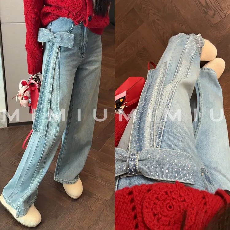 【mimius】P 26早春单里立体蝴蝶结钻钻直筒牛仔裤 汉服 WH01034