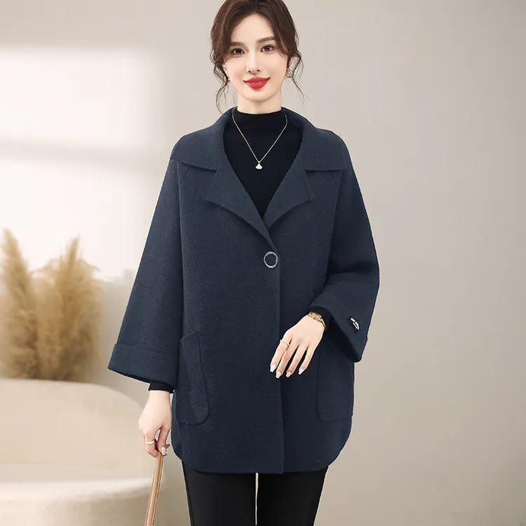 妈妈春秋大衣呢子外套新款女士大码气质韩版中老年小个子上衣女