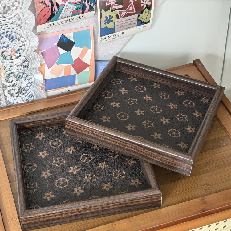 【两个装】新中式文玩托盘桌面收纳盒轻奢高档皮革首饰盘茶盘收纳