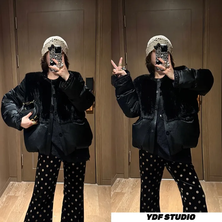 YDFSTUDIO小众【悉尼晨光】欧货高品毛毛拼接90白鸭绒设计羽绒外套