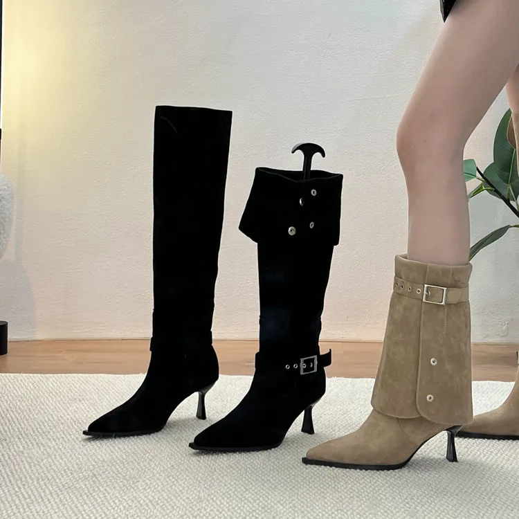 一靴三穿～6厘米设计感靴子不累脚高跟尖头显瘦气质百搭短靴堆堆靴