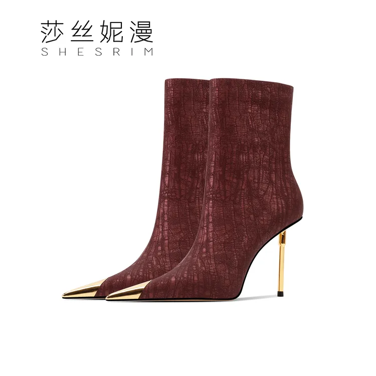 「7/9CM]2025气质冬季时装细高跟女靴上新尖头短靴女士靴子冬季款