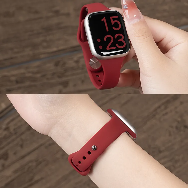 适用applewatch10表带iwatch9苹果S10手表SE8/7酒红6小蛮腰硅胶女