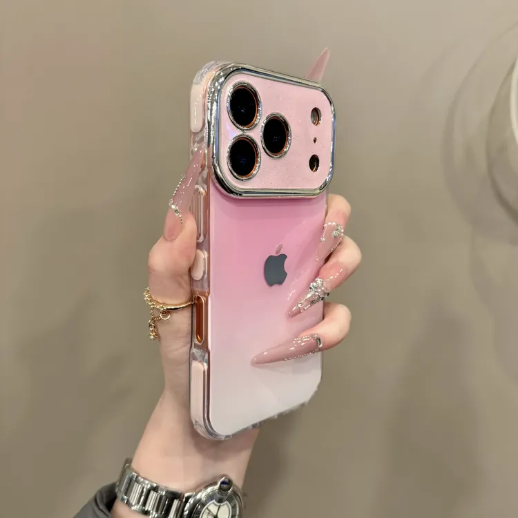 高级感电镀渐变闪钻镜头适用苹果17promax手机壳16pro防摔15/14女