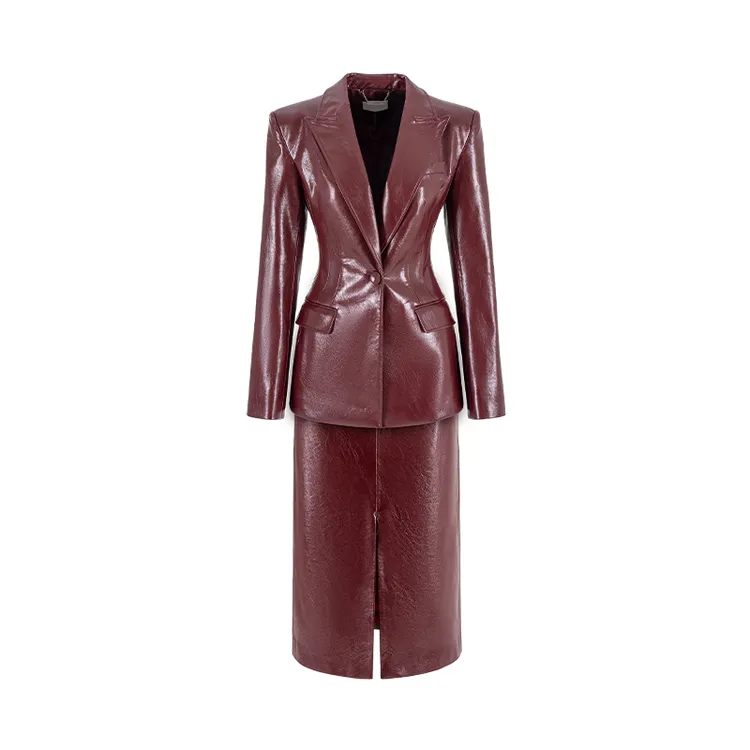 MAGGIEMA马婧安可拉红热情摩登复古皮衣酷飒女装一整套544C/628B