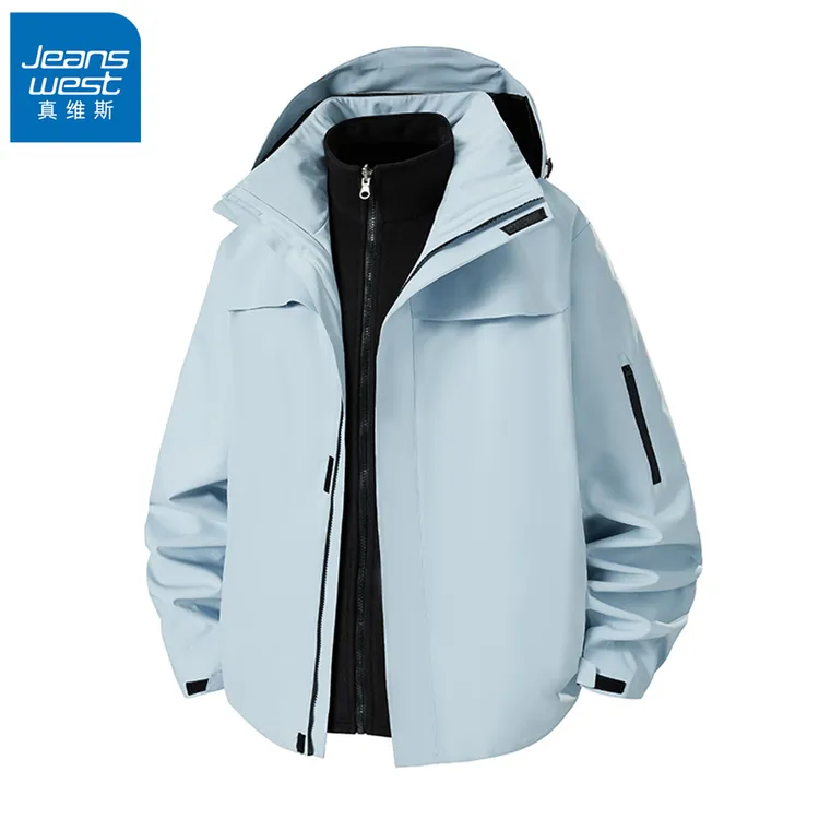 真维斯户外三合一冲锋衣男秋冬季新款百搭宽松连帽加绒外套登山服