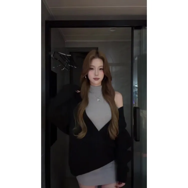 复古温柔风巨好看的黑色毛衣背心裙两件套装一整套ootd穿搭26春季