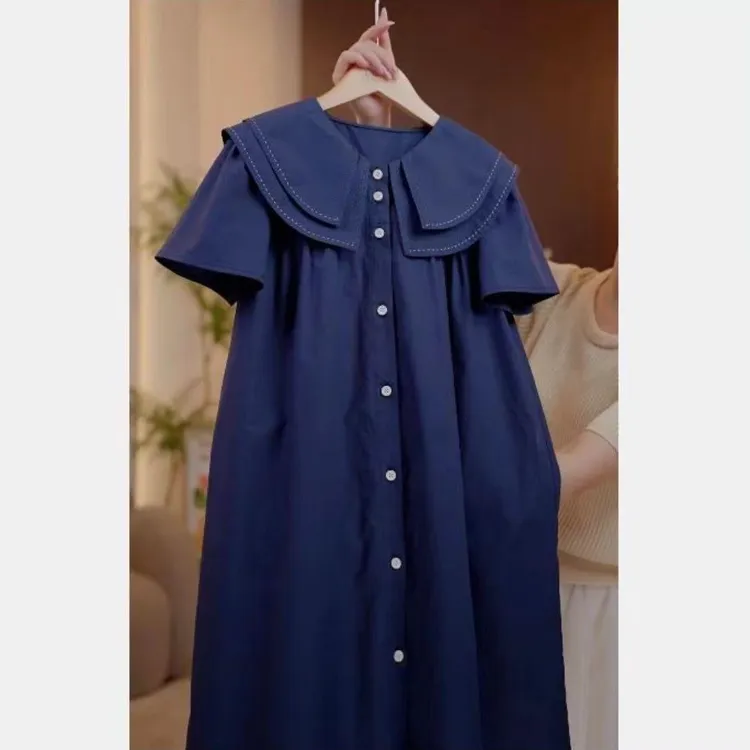 女童夏季新款连衣裙时尚学院风藏青色衬衫裙子中大童洋气女孩裙子