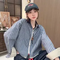 Apr.【华尔街】秋冬新款条纹拉链开衫长袖海军领外套上衣女SC25922