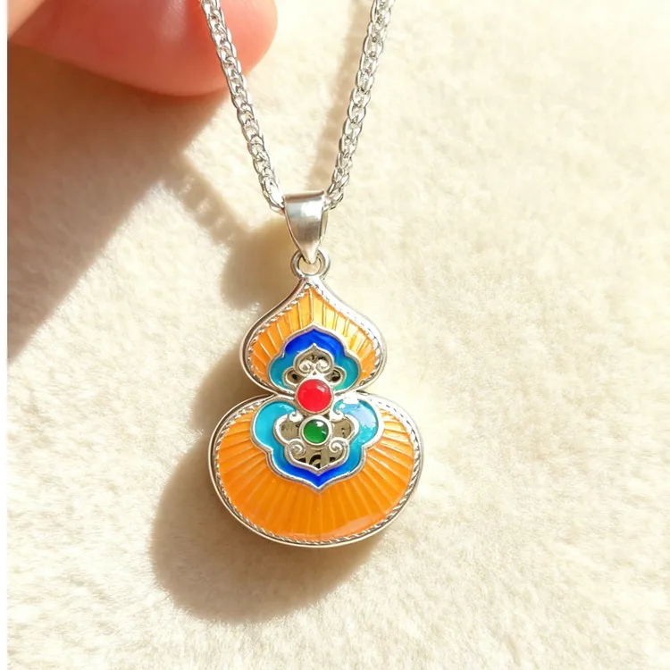 坠链均足银珐琅 足银999 约7.5g 珐琅吉祥橙色葫芦吊坠