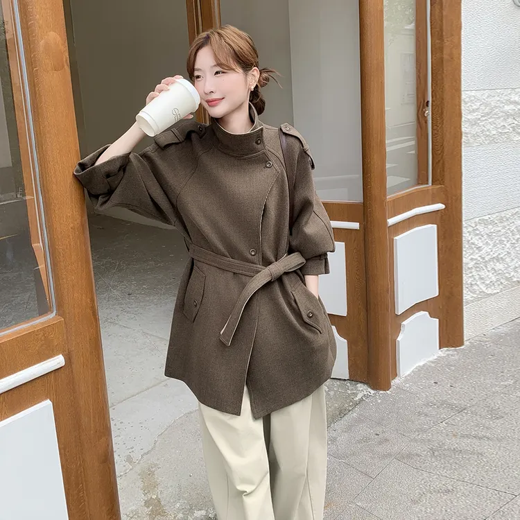 咖色毛呢外套女2025秋季新款休闲复古气质收腰修身超好看呢子大衣