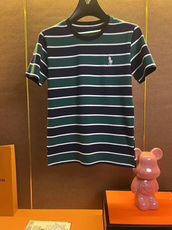 2025夏季劳伦新款男士短袖专柜轻奢休闲百搭条纹设计师