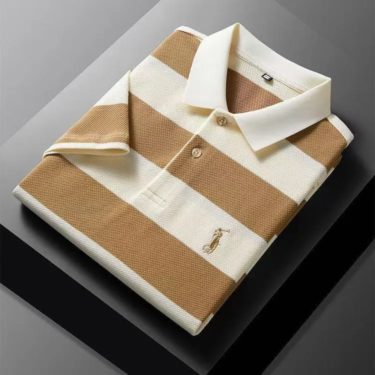 100%高弹棉】夏季男士短袖条纹上衣POLO衫时尚休闲男百搭翻领T恤衫