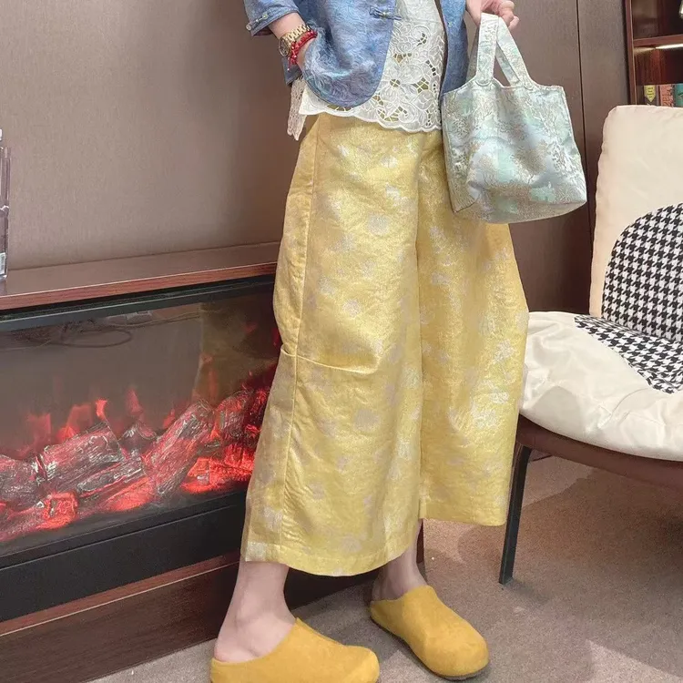 【沐木家】欧版小众复古调性款弯流光缎浮雕烫银弯刀裤17700