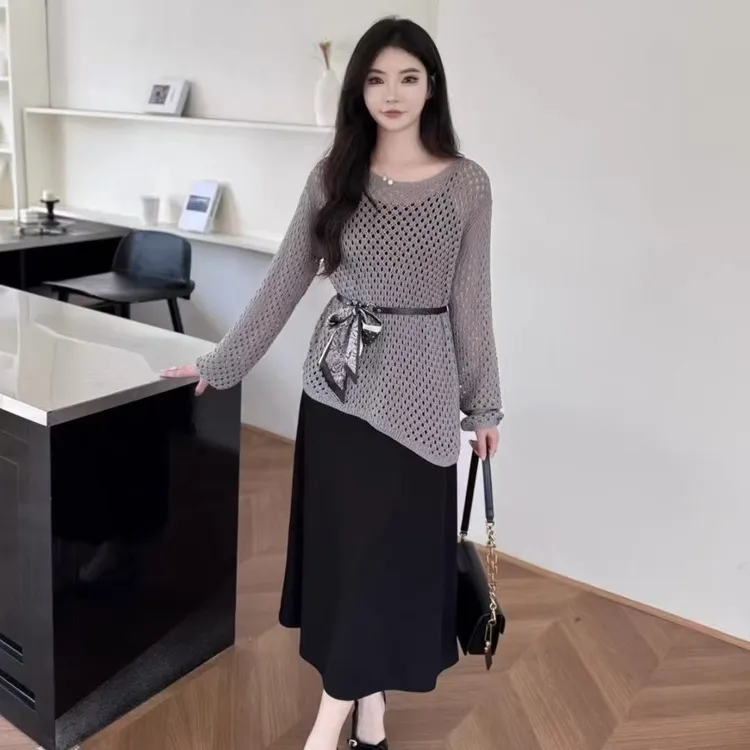 早秋新款森系休闲风静奢风时尚两件套网红套装蕾丝显瘦气质套装