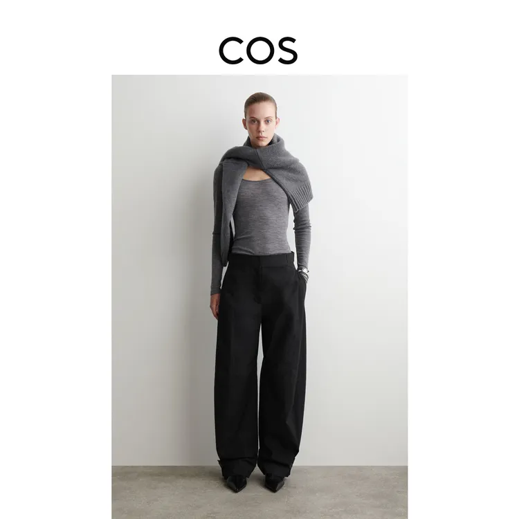 COS女装 休闲版型工装桶形长裤黑色2025秋季新品1314435001
