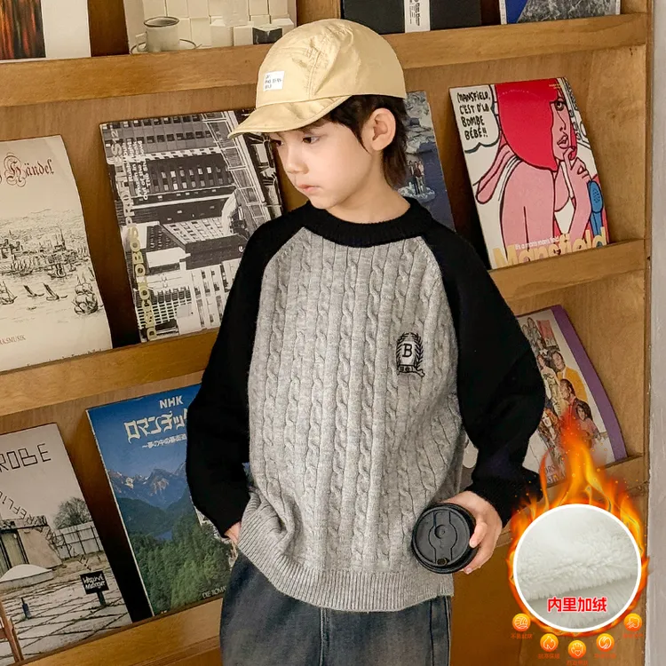男童毛衣秋冬款2025新款儿童冬季针织打底衫大童男孩加绒加厚冬装