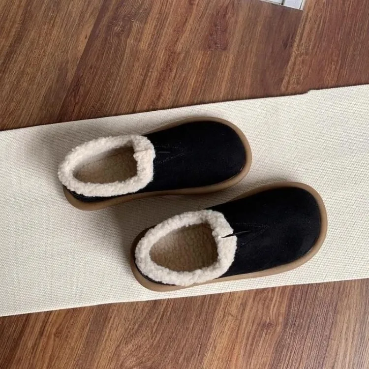 软底豆豆鞋2025女冬季新款雪地靴加绒保暖乐福鞋平底加厚棉鞋