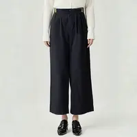 纯色有口袋高腰收腰有抽绳宽松休闲日常通勤阔腿裤25090142