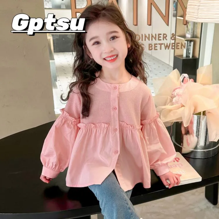 GPTSu女童衬衫春秋2025新款儿童洋气秋季长袖衬衣宝宝休闲装上衣