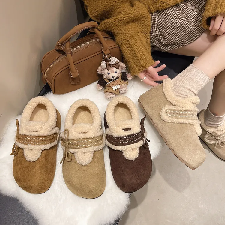 加绒勃肯鞋女2025新款冬季加厚保暖女士毛茸茸雪地靴子棉鞋