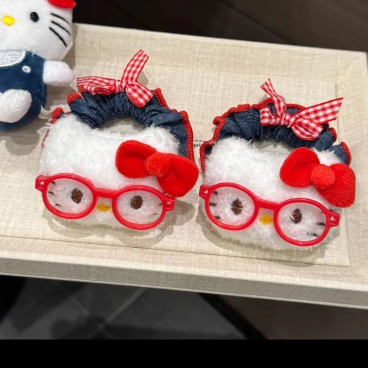 甜美发圈可爱眼镜Kitty猫牛仔简约卡通扎马尾高弹力皮筋少女儿童