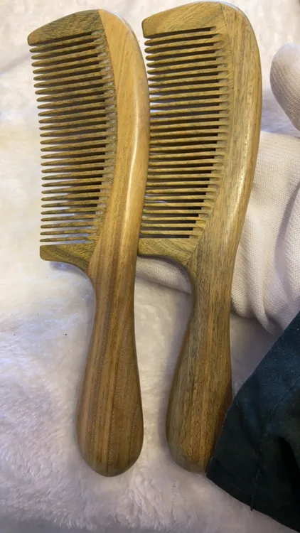 绿檀宽齿梳细齿家用可爱卷发梳加长榫卯梳按