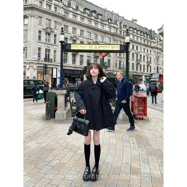 CallmeEar宽松斗篷/小众风衣中长款慵懒蝴蝶结】/秋英伦风【女外套
