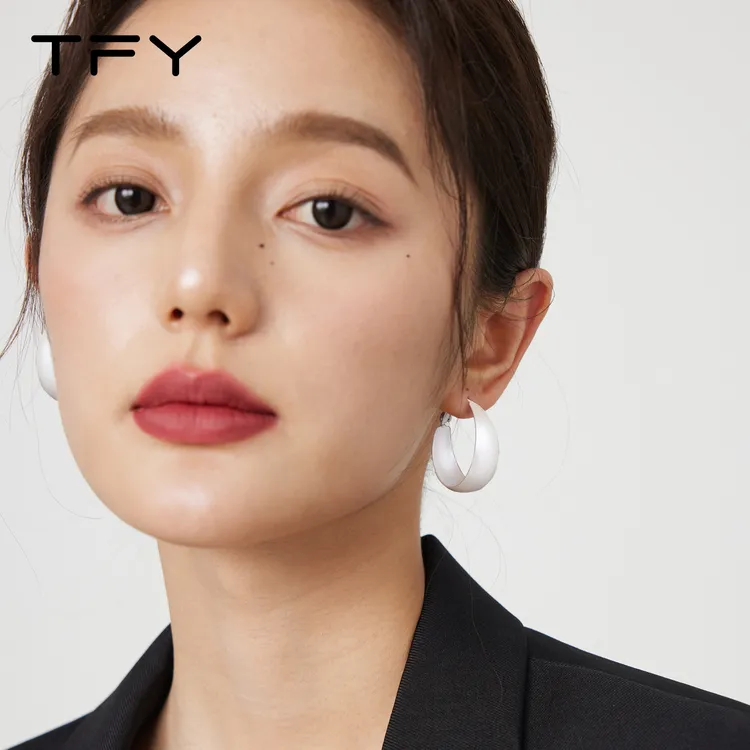 铜合金耳饰 TFY纯色复古港风圆圈耳环