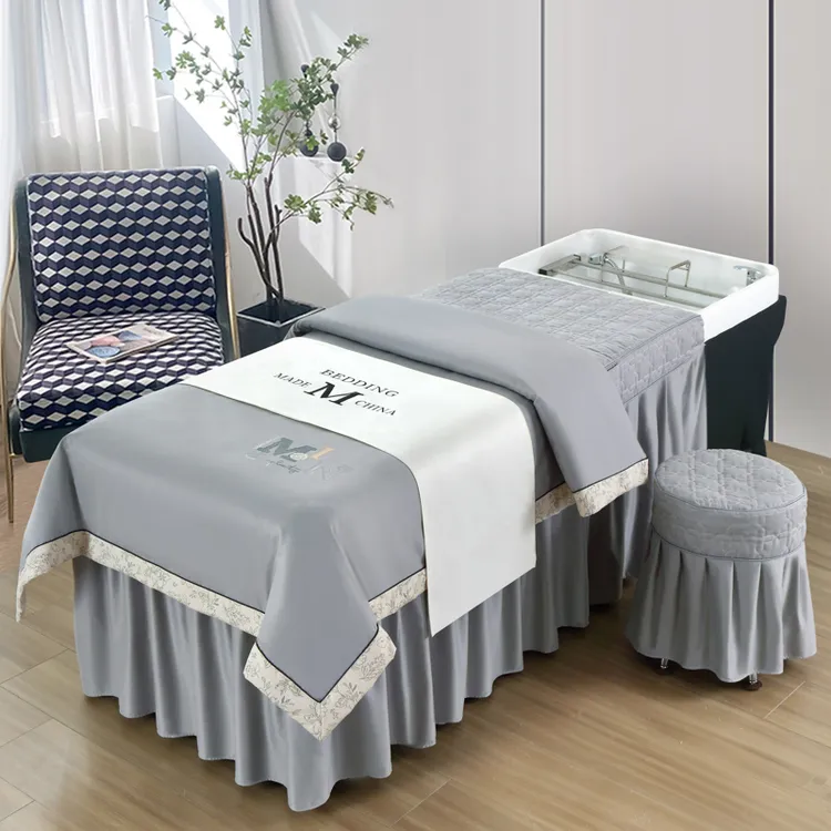 纤微头疗床罩新款高档棉洗头床高端轻奢按摩床罩专业洗头床单被套