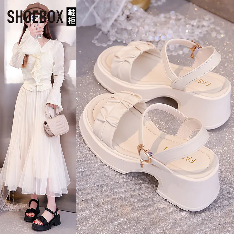SHOEBOX鞋柜高跟凉鞋女2025新款夏季仙女风厚底松糕露趾罗马鞋