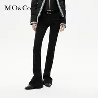 【达人专属】MOCO冬中低腰及地微喇裤重酵洗黑色牛仔裤MBC4JEN015