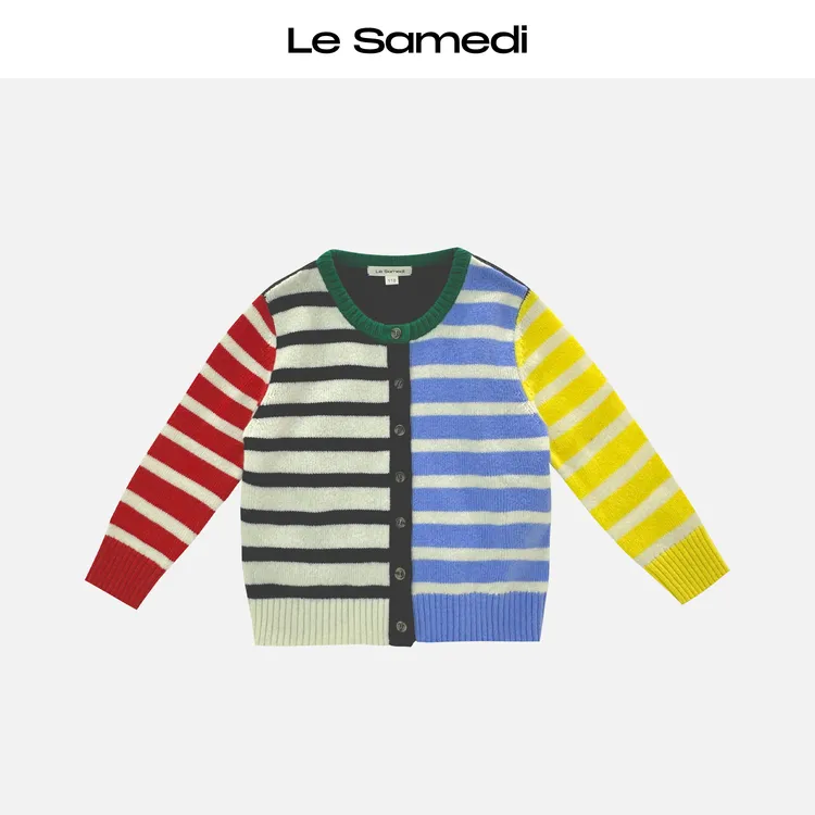 Le Samedi马油叶儿【彩绒积木】童装软糯羊绒多彩撞色条纹开衫