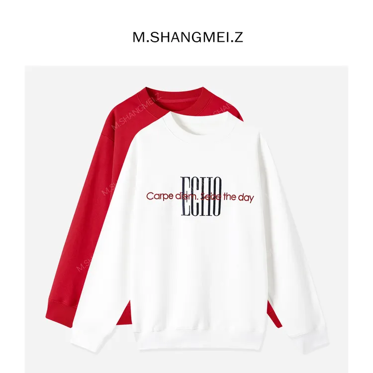 M.SHANGMEI.Z/沐熙【念念不忘】美大哥刺绣时尚圆领情侣卫衣X103136