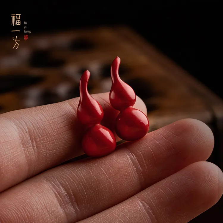 天然辰砂福一方葫芦散件钥匙扣配件手串文玩饰品本命年平安