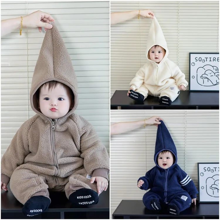 新生男女宝宝冬季加绒爬服ins婴幼儿童外出连体衣男女宝宝加厚潮