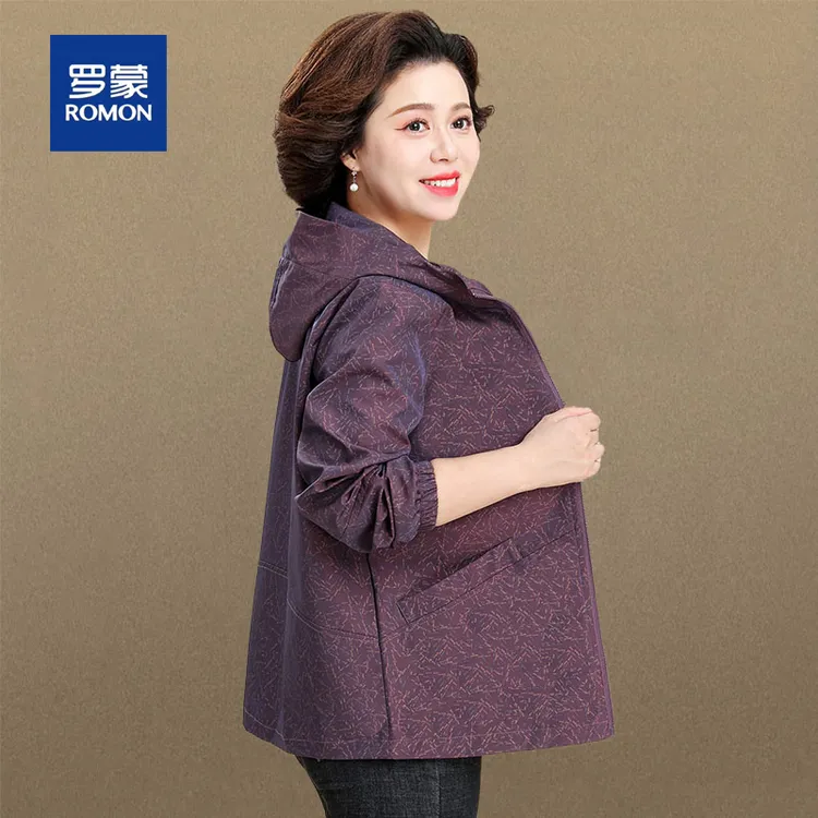 罗蒙妈妈春装外套中长款风衣50多岁中老年人女春秋季休闲夹克上衣