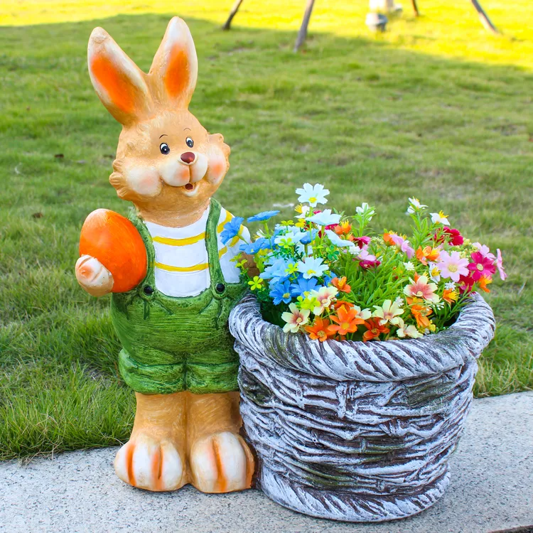 花园庭院创意树脂大号卡通兔子萝卜花盆雕塑多肉装饰园艺摆件落地
