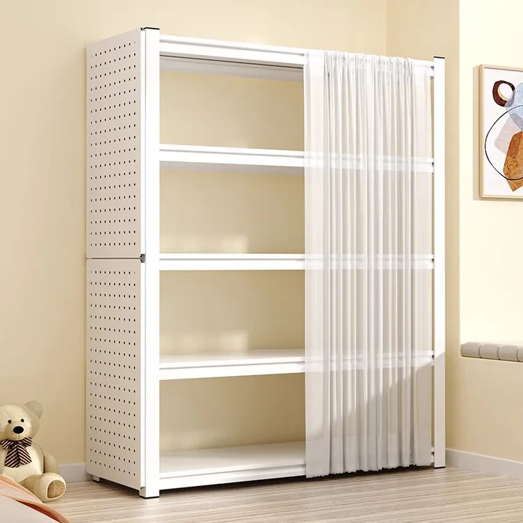 家用货架置物架带帘子多层落地收纳架仓库阳台杂物间碳钢储物架子