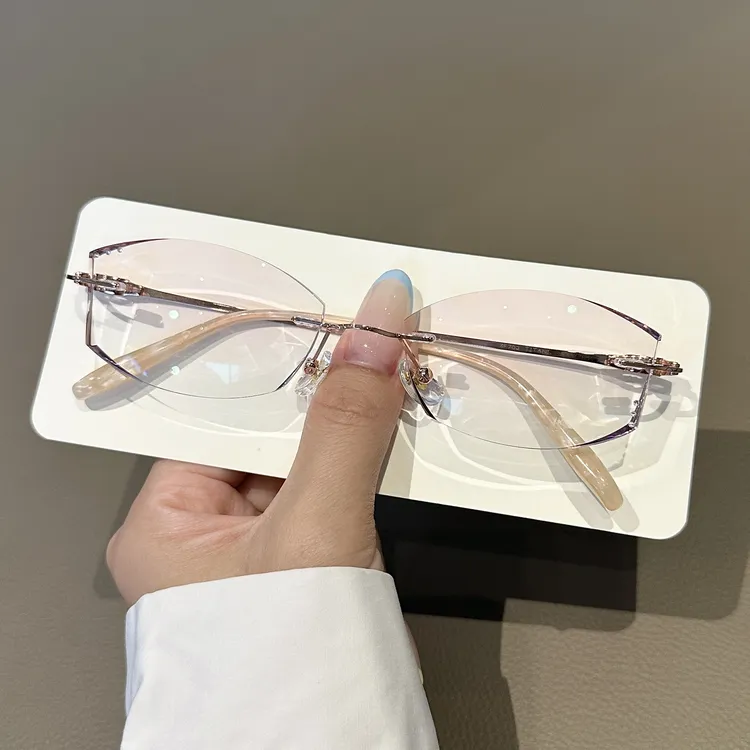 8018新国风近视眼镜超轻无框切边无色防蓝光订制度数散光气质女款