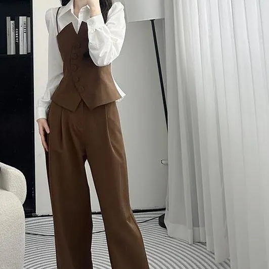 年春季装穿搭阔腿裤套装女时尚气质减龄高级感通勤衬衫两件套