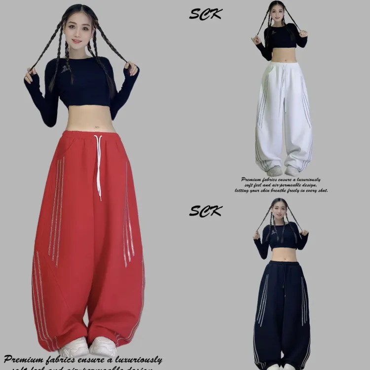 颖丽-曳舞闪钻休闲裤显瘦长裤微弹阔腿裤2596款