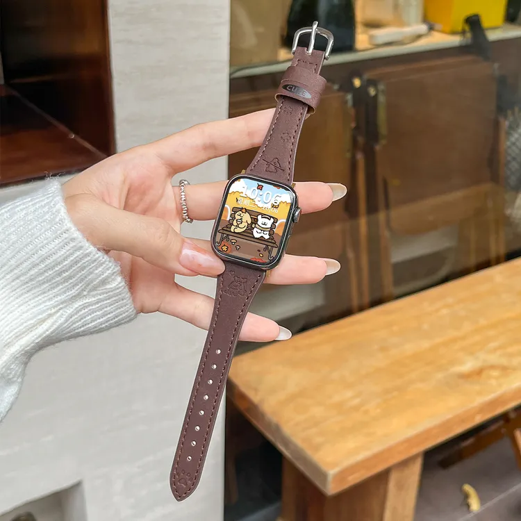 麂皮镭雕适用苹果手表apple watchS11表带iwatch S10小狗图案秋冬