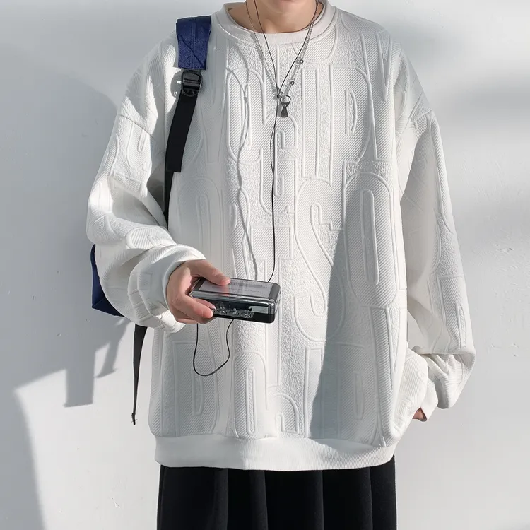 2026年美式卫衣圆领长袖T恤男款秋冬季港风潮牌宽松大码重磅上衣