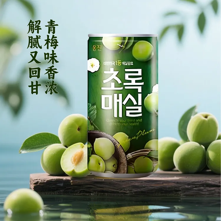 韩国进口熊津青梅汁瓶装商用批发梅子味果汁0卡易拉罐果汁饮料